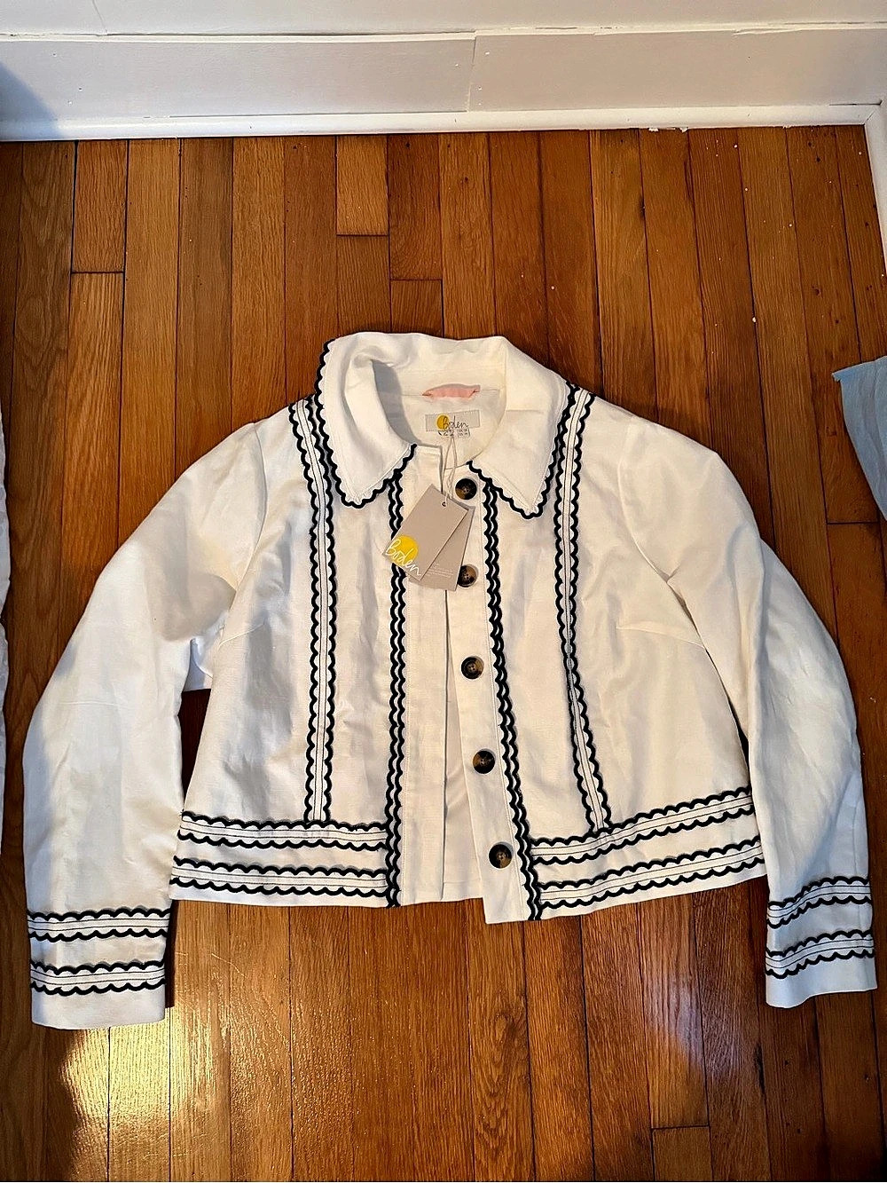 Boden Ivory Jacket with Ric Rac Trim White Size 14